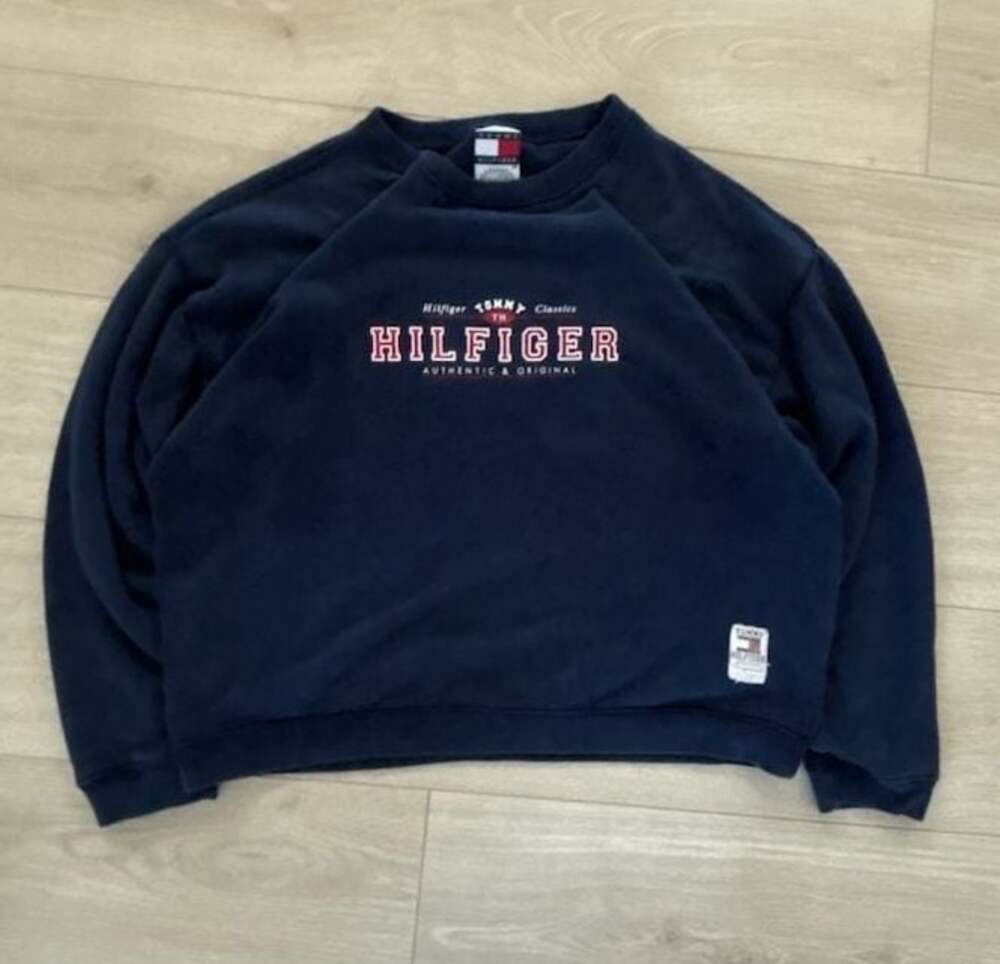 Vintage Tommy Hilfiger Classics Embroidered Spellout Crewneck Sweatshirt Navy Si